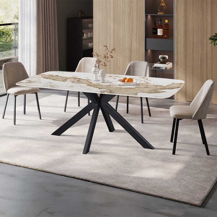 APOLLO XL Table à manger en pierre frittée blanc marbré 180 cm Mobilier Deco