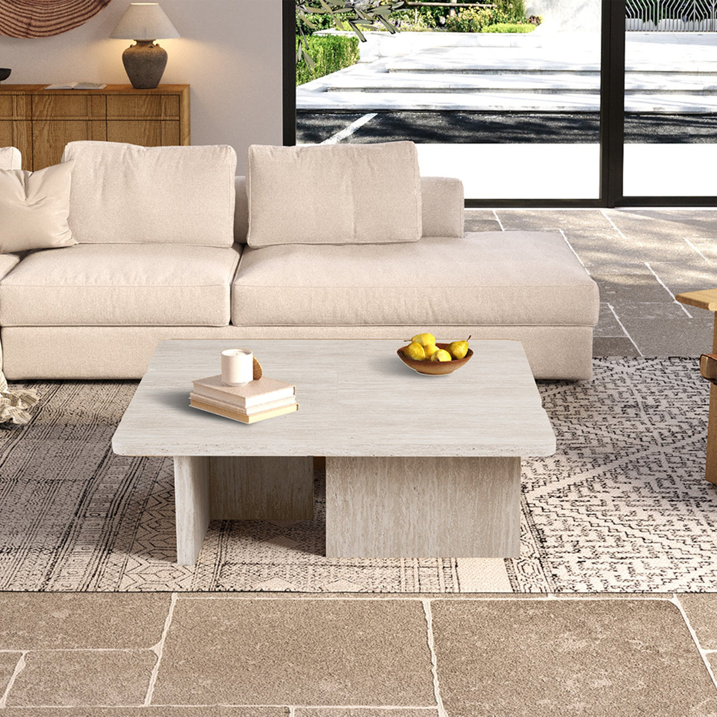 ARALLO Table basse modulable couleur travertin beige 120 cm - Table basse - Mobilier Deco