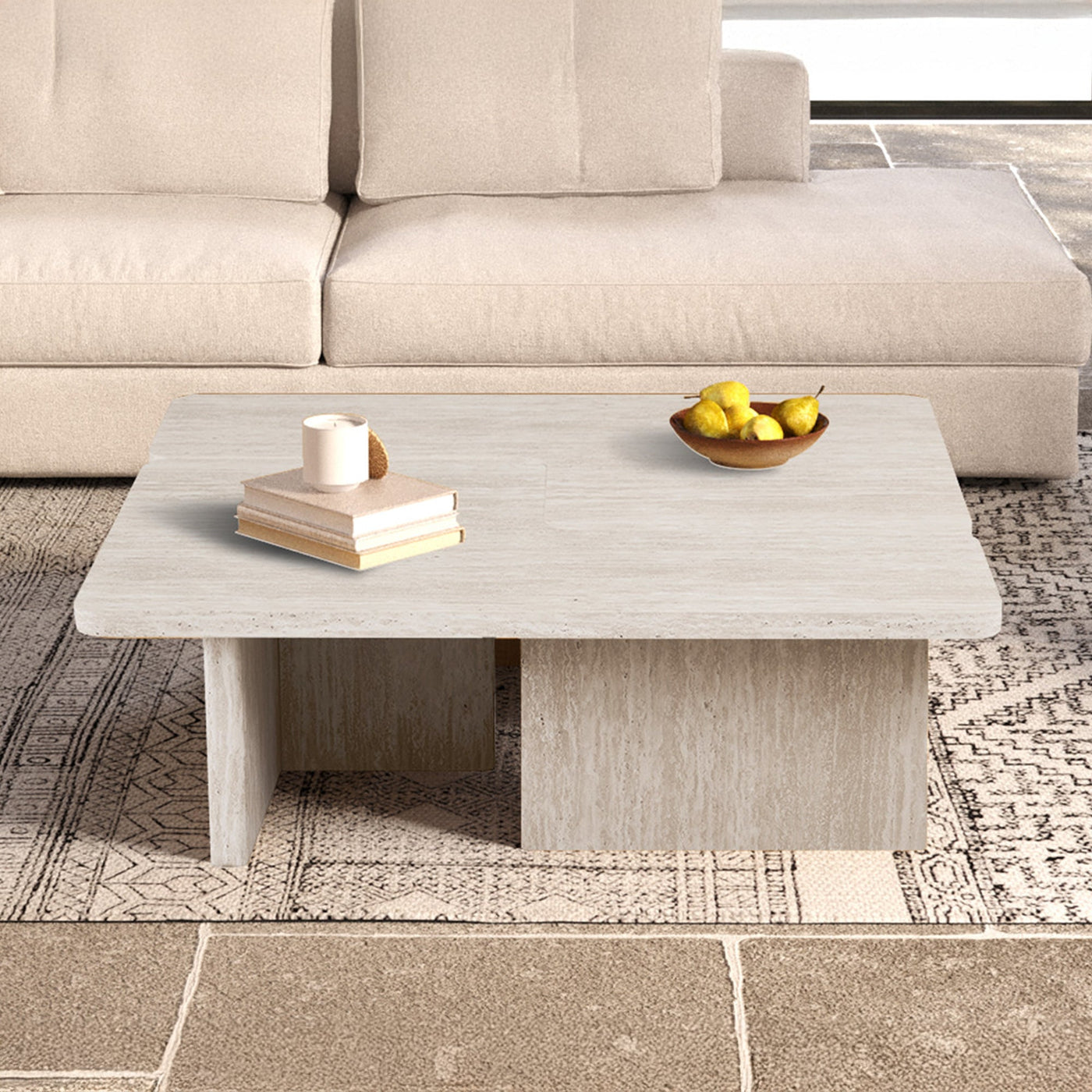 ARALLO Table basse modulable couleur travertin beige 120 cm - Table basse - Mobilier Deco