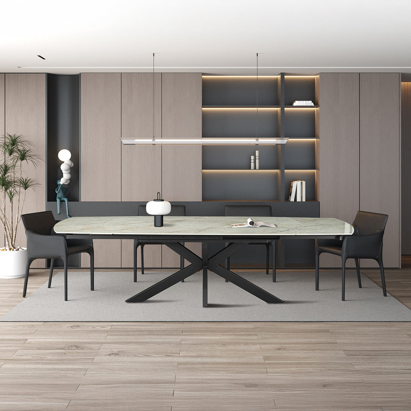 ARES Table à manger extensible en pierre frittée beige et métal noir - Table à manger - Mobilier Deco