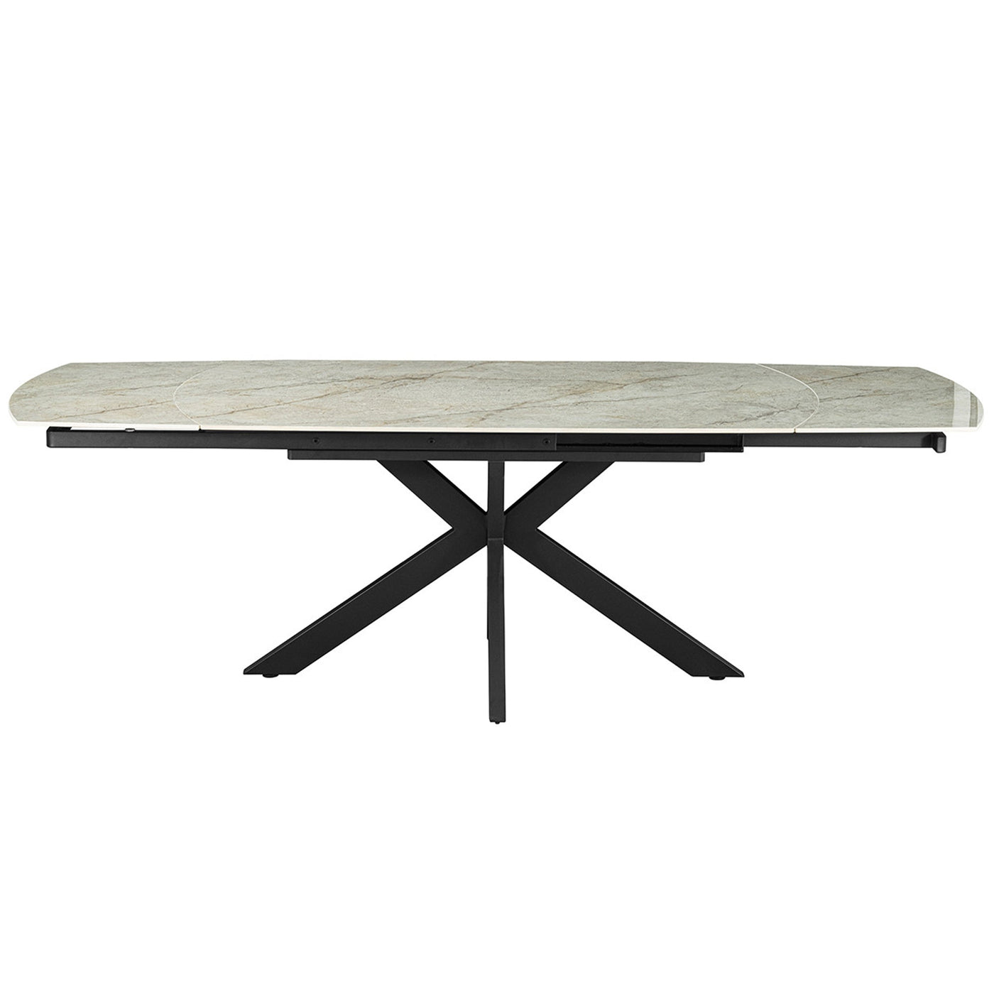 ARES Table à manger extensible en pierre frittée beige et métal noir - Table à manger - Mobilier Deco