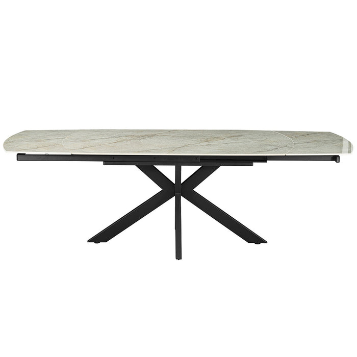 ARES Table à manger extensible en pierre frittée beige et métal noir
