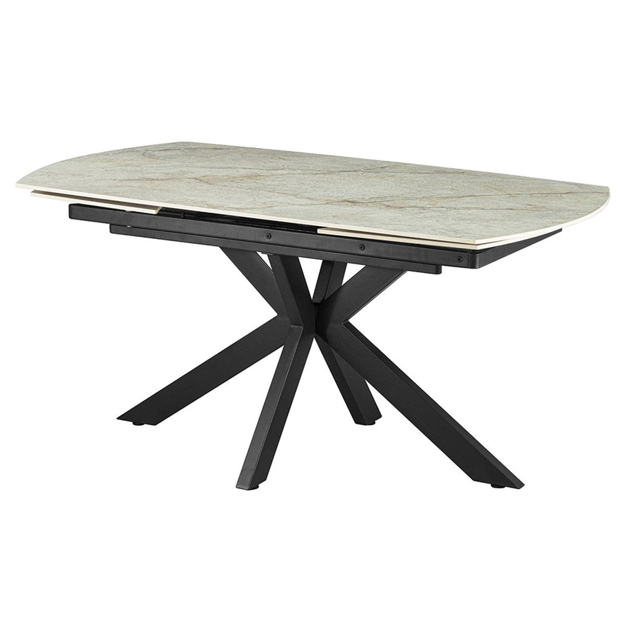 ARES Table à manger extensible en pierre frittée beige et métal noir — aperçu vidéo