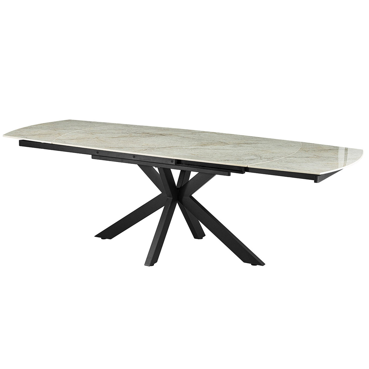 ARES Table à manger extensible en pierre frittée beige et métal noir - Table à manger - Mobilier Deco