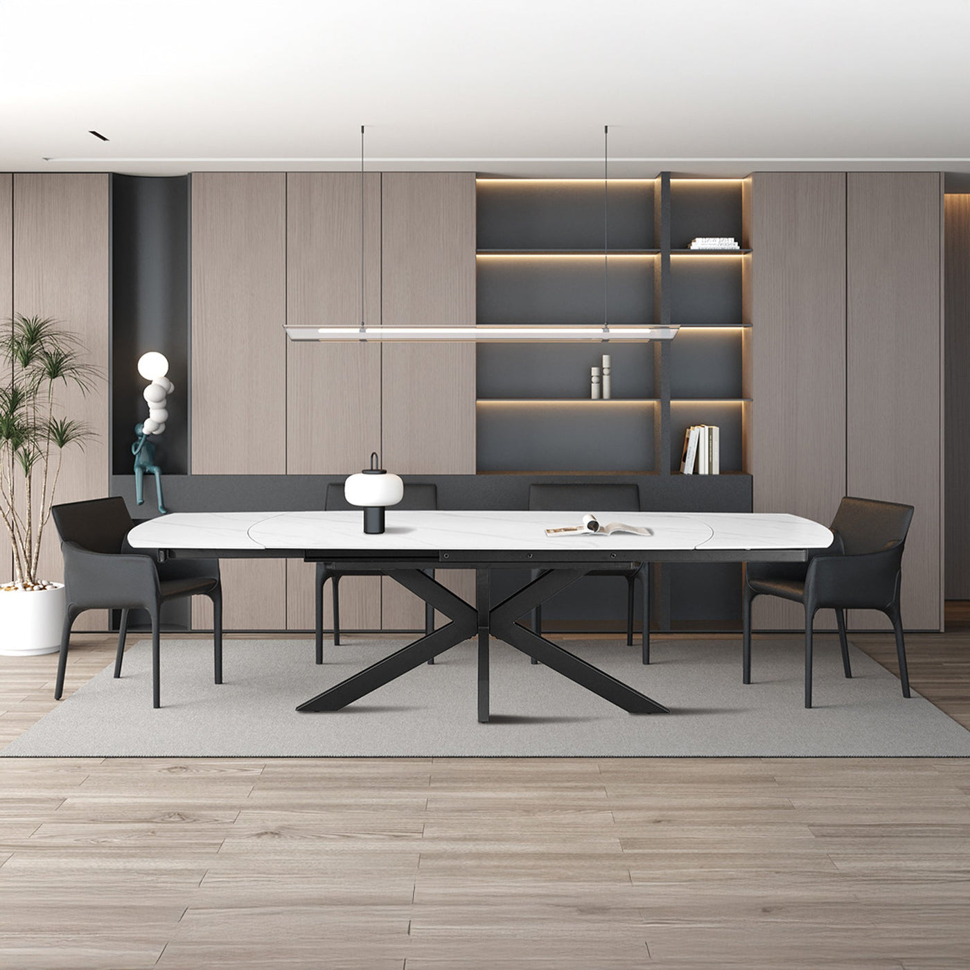 ARES Table à manger extensible en pierre frittée blanc et métal noir - Table à manger - Mobilier Deco