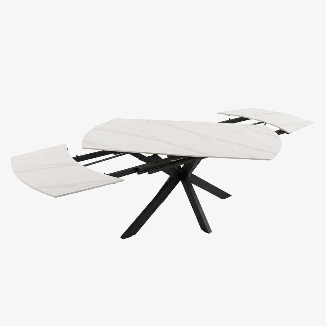 ARES Table à manger extensible en pierre frittée blanc et métal noir - Table à manger - Mobilier Deco
