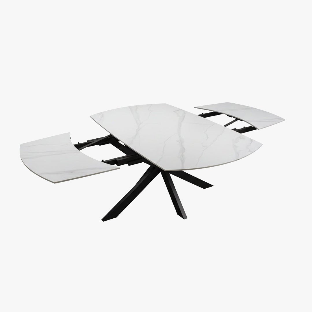 ARES Table à manger extensible en pierre frittée blanc et métal noir - Table à manger - Mobilier Deco