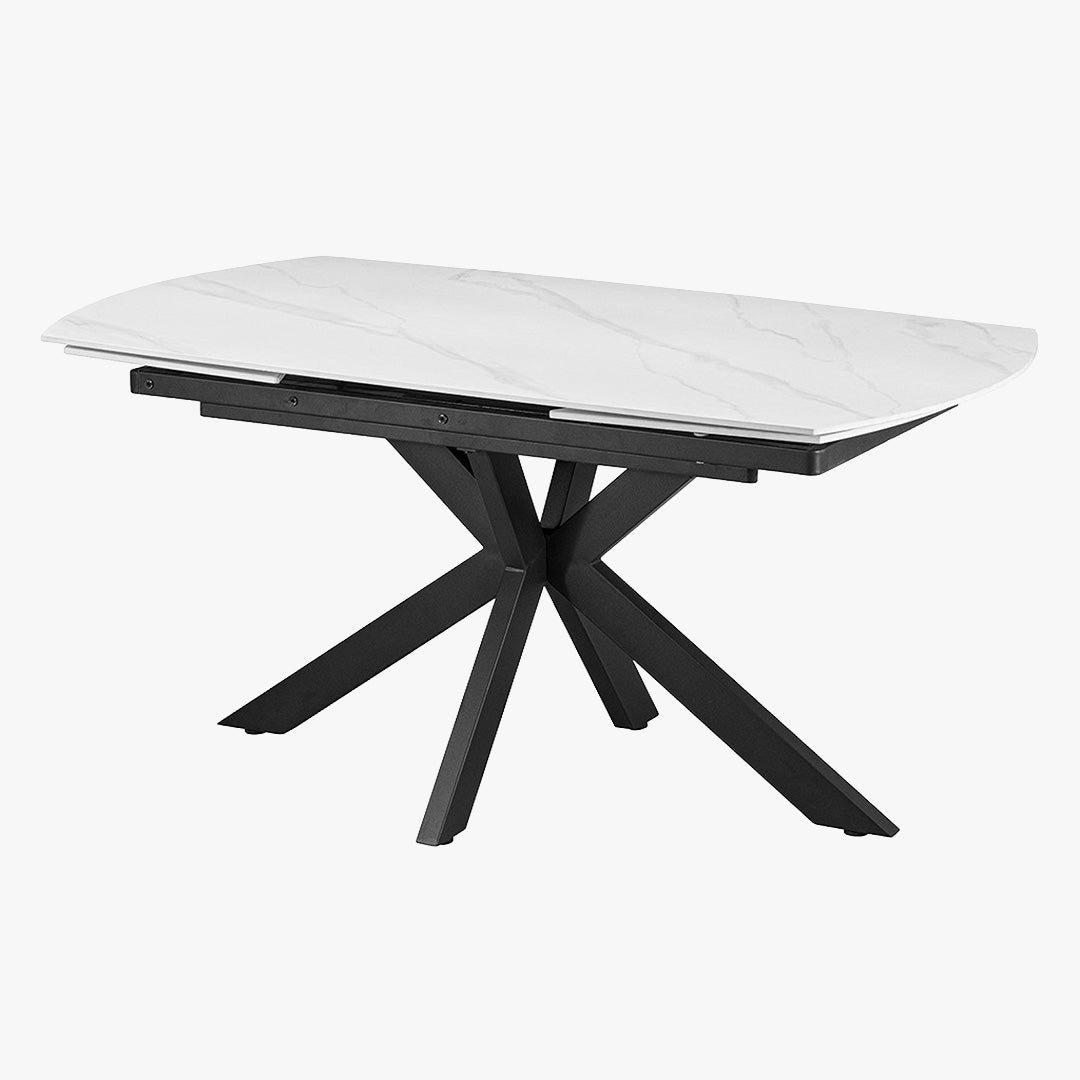 ARES Table à manger extensible en pierre frittée blanc et métal noir - Table à manger - Mobilier Deco
