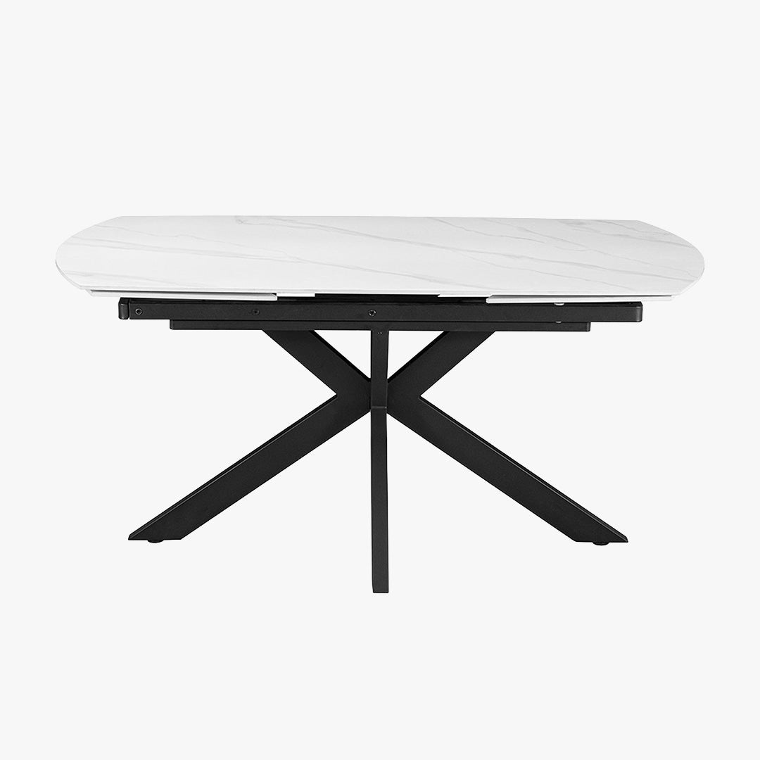 ARES Table à manger extensible en pierre frittée blanc et métal noir - Table à manger - Mobilier Deco