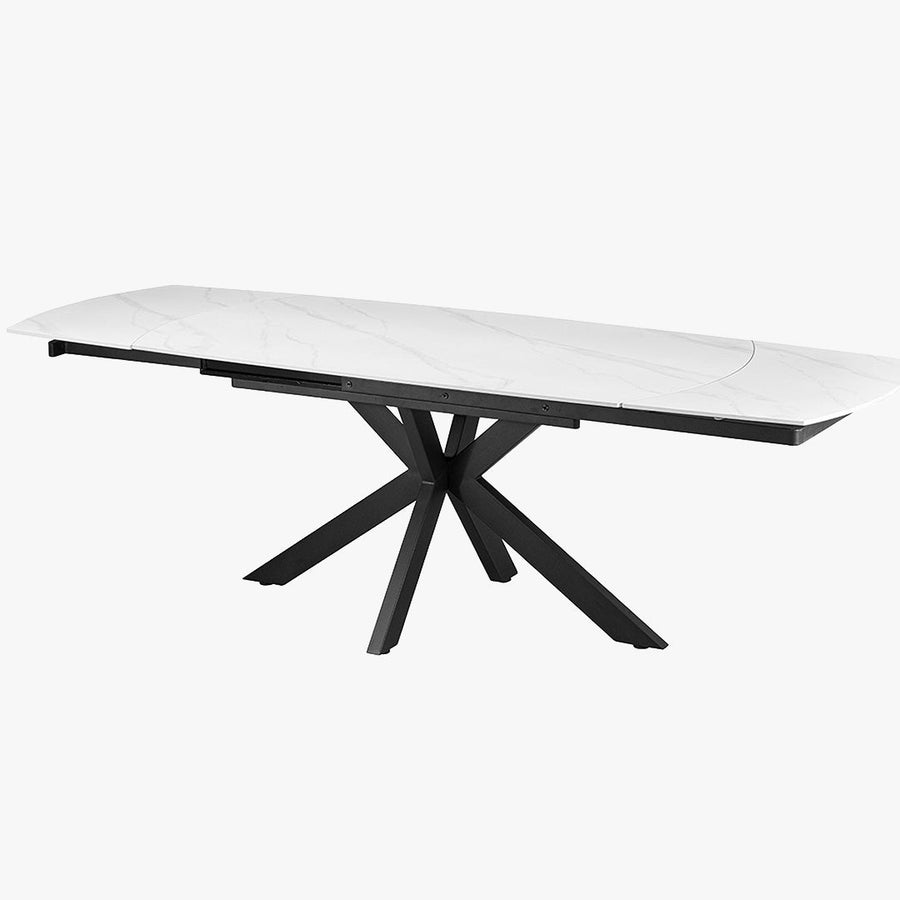 ARES Table à manger extensible en pierre frittée blanc et métal noir — aperçu vidéo