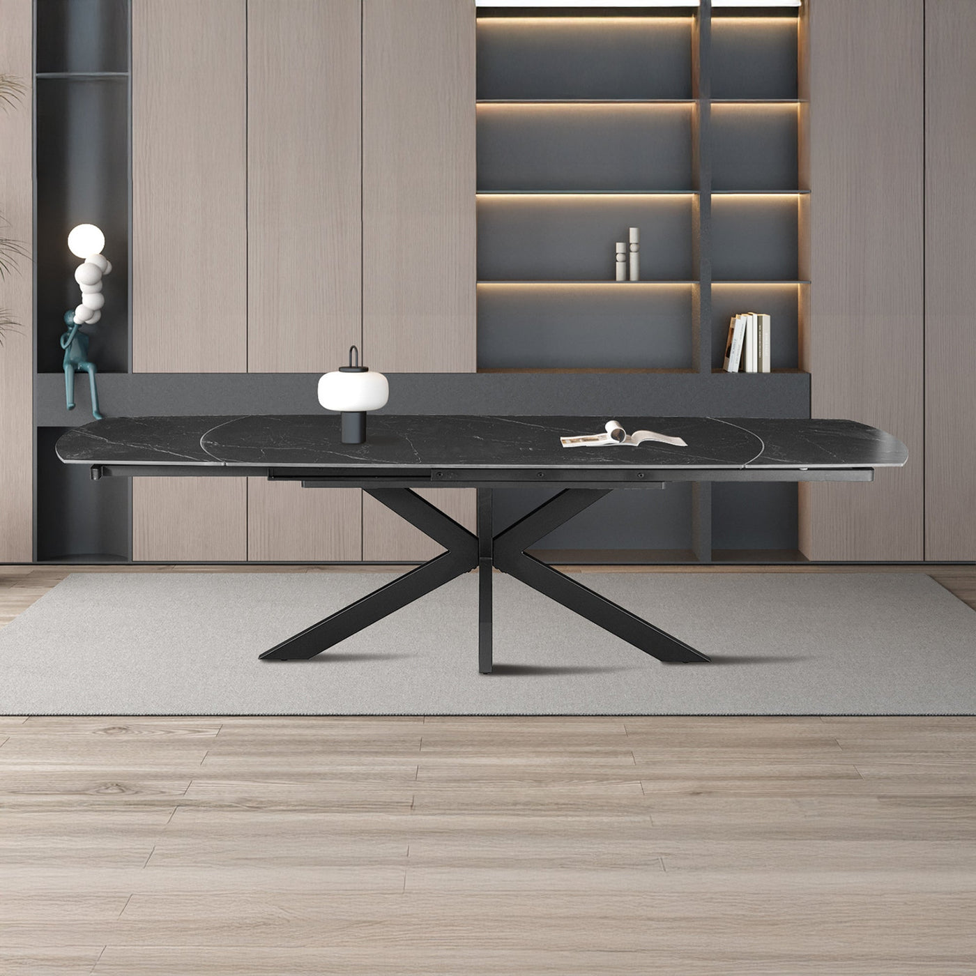 ARES Table à manger extensible en pierre frittée et métal noir - Table à manger - Mobilier Deco