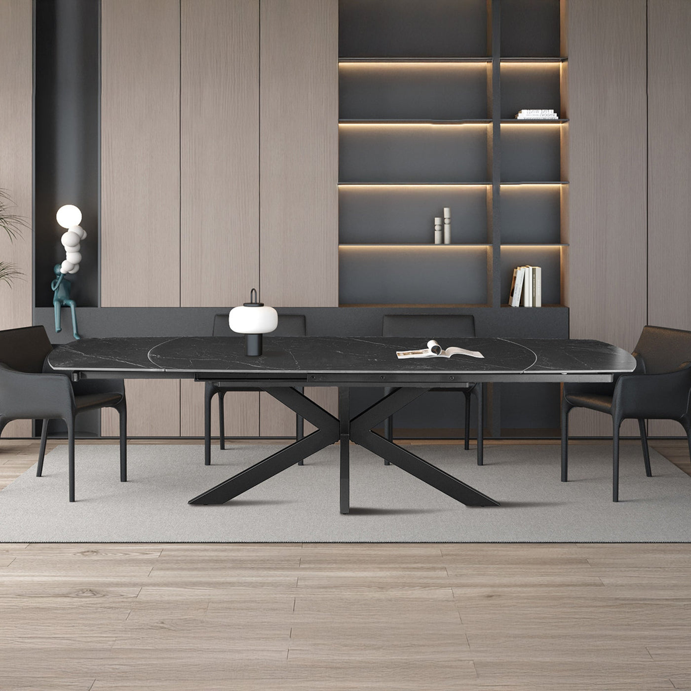 ARES Table à manger extensible en pierre frittée et métal noir - Table à manger - Mobilier Deco