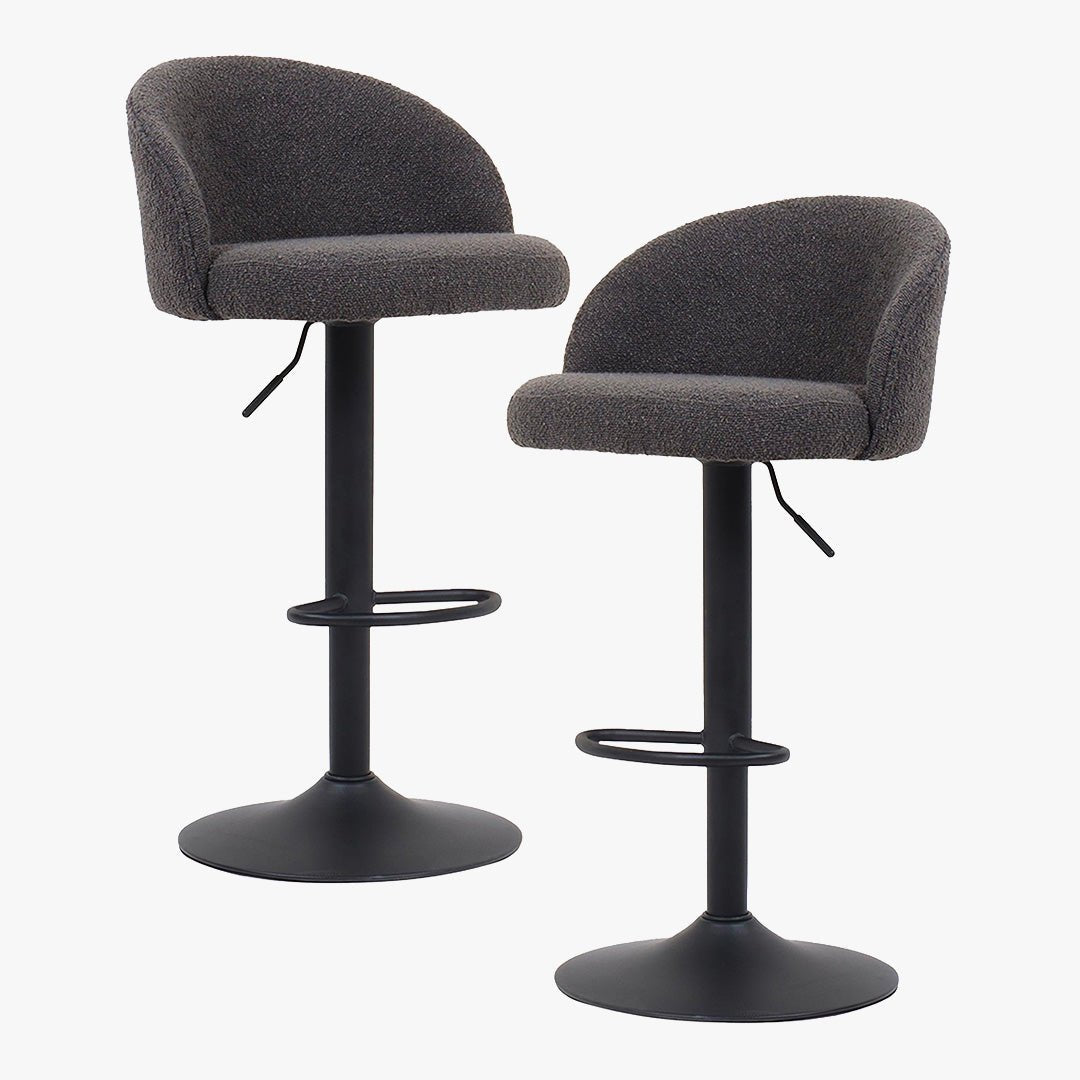 ARIA Lot de 2 tabourets en tissu bouclette gris anthracite piètement métal noir - Tabourets - Mobilier Deco