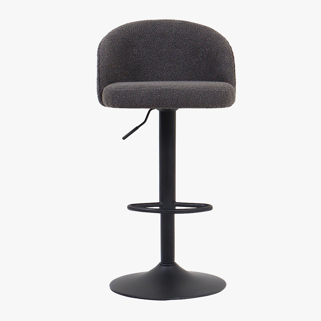 ARIA Lot de 2 tabourets en tissu bouclette gris anthracite piètement métal noir - Tabourets - Mobilier Deco