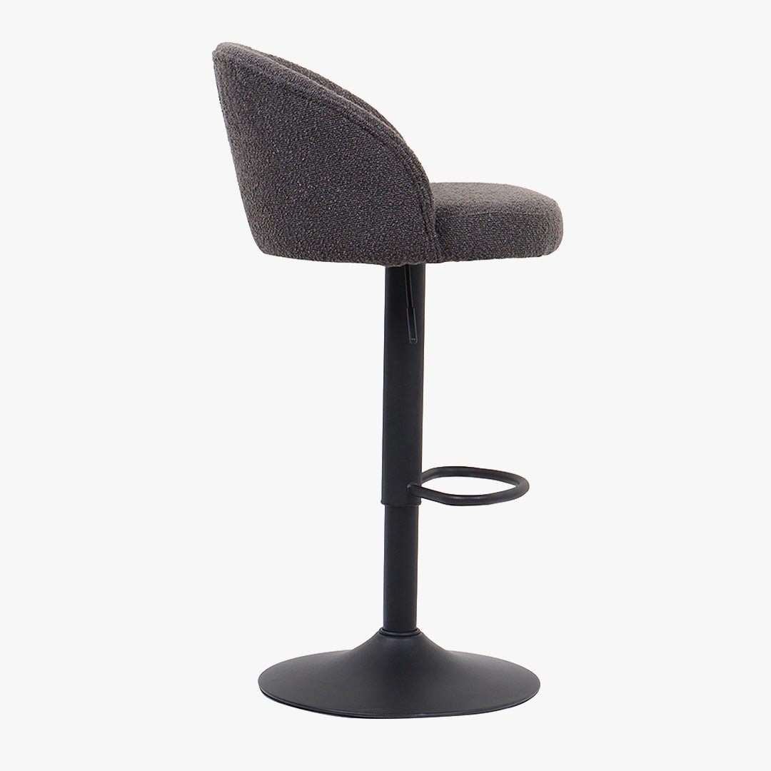 ARIA Lot de 2 tabourets en tissu bouclette gris anthracite piètement métal noir - Tabourets - Mobilier Deco