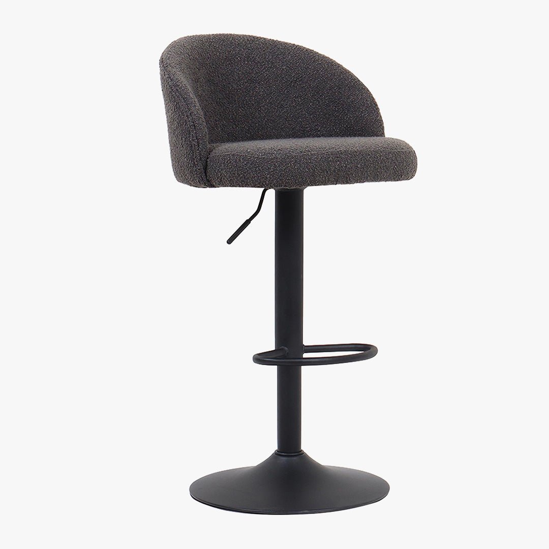 ARIA Lot de 2 tabourets en tissu bouclette gris anthracite piètement métal noir - Tabourets - Mobilier Deco