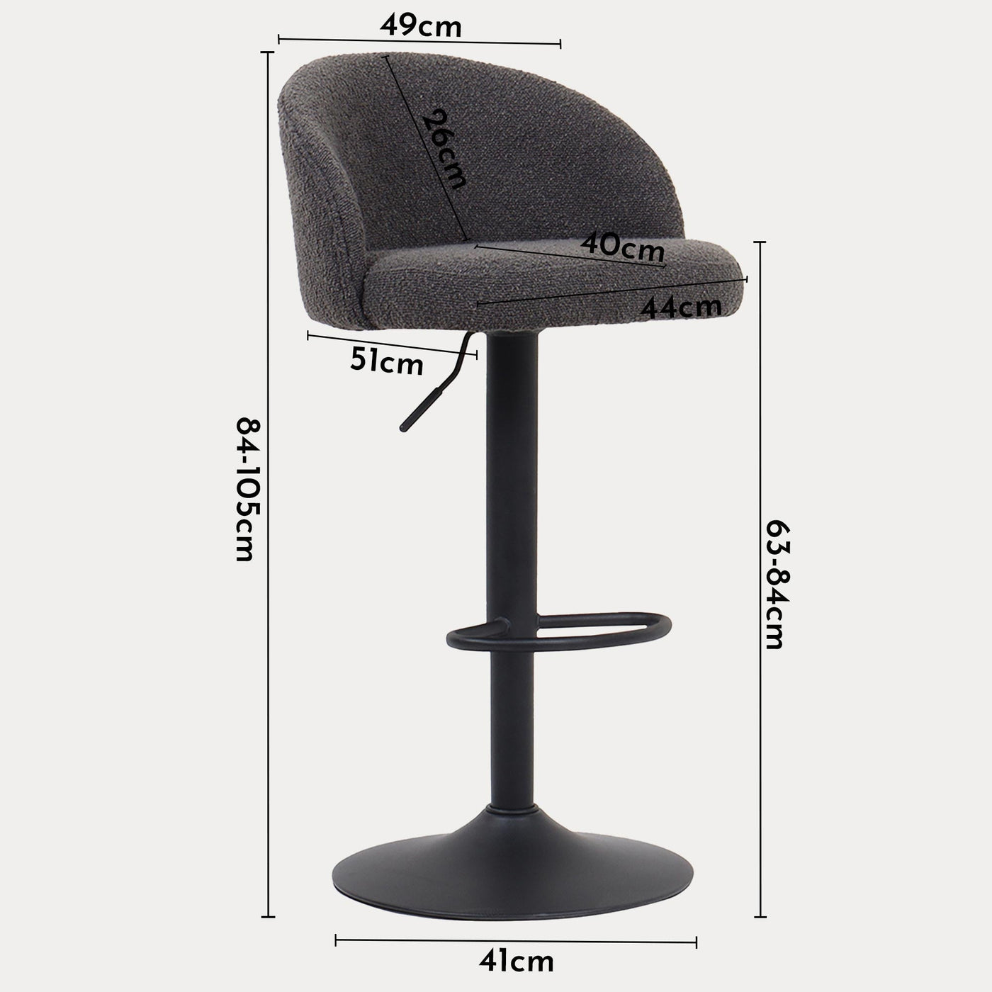 ARIA Lot de 2 tabourets en tissu bouclette gris anthracite piètement métal noir - Tabourets - Mobilier Deco