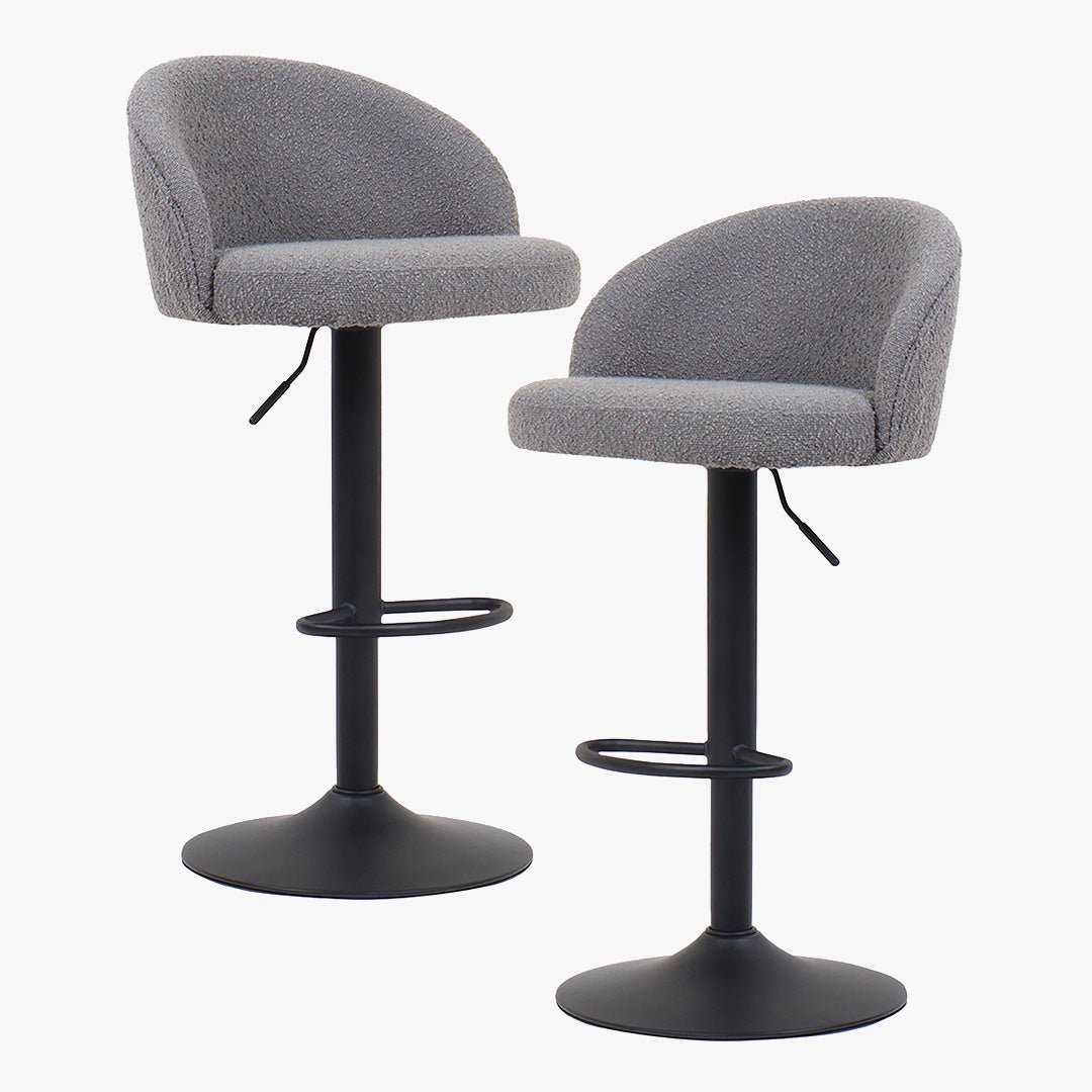 ARIA Lot de 2 tabourets en tissu bouclette gris clair piètement métal noir - Tabourets - Mobilier Deco
