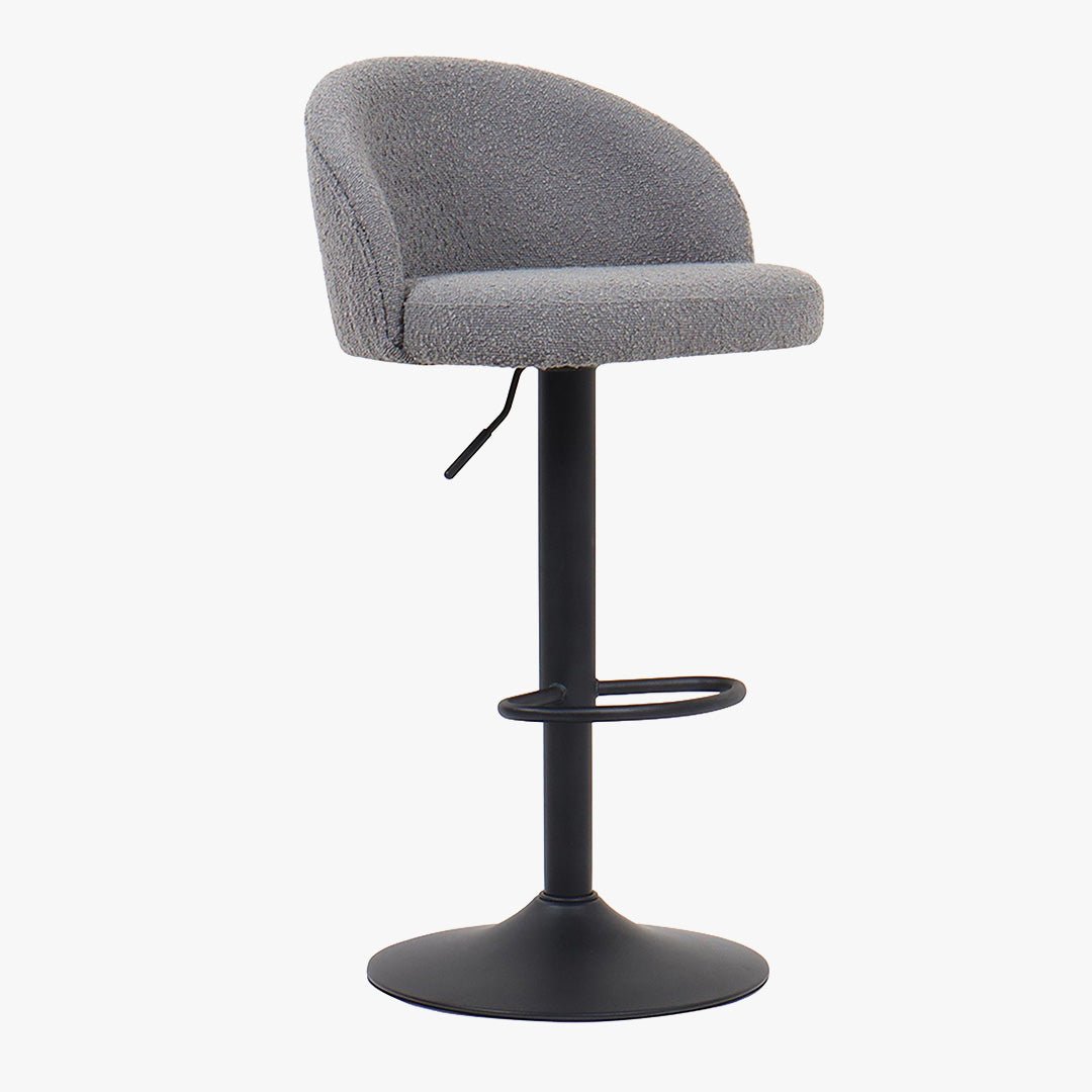 ARIA Lot de 2 tabourets en tissu bouclette gris clair piètement métal noir - Tabourets - Mobilier Deco