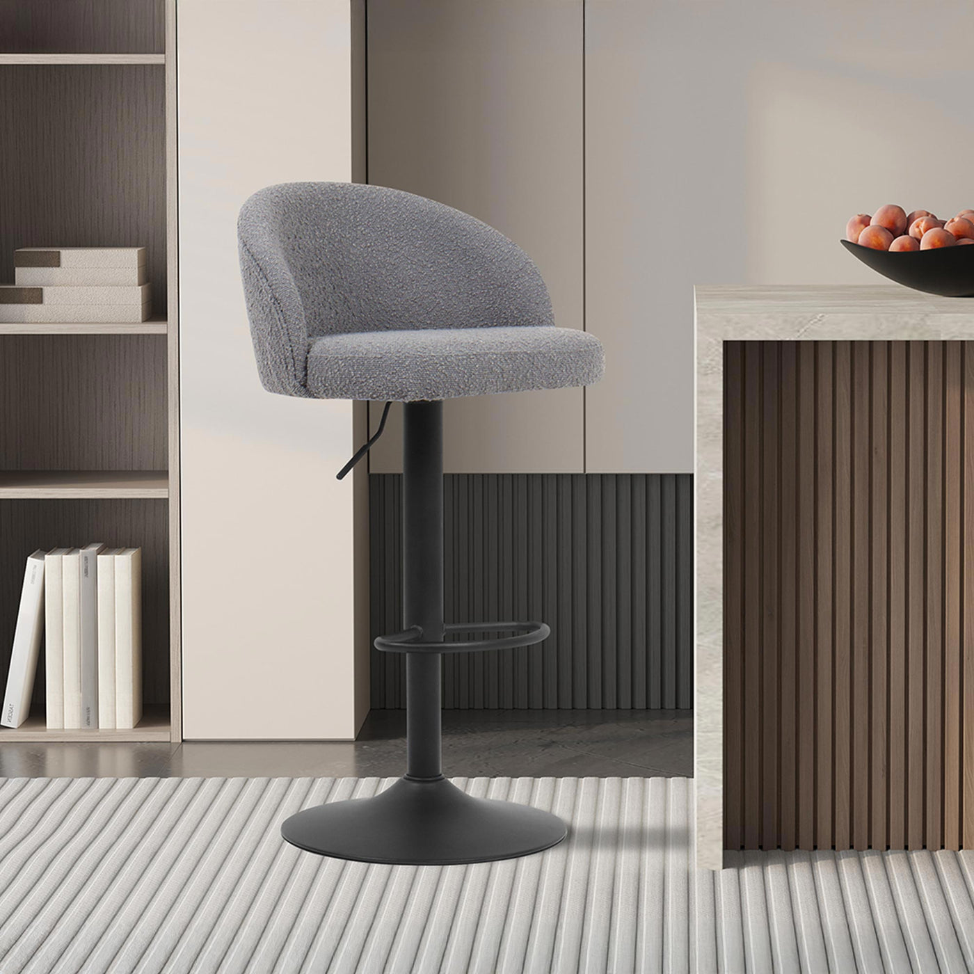 ARIA Lot de 2 tabourets en tissu bouclette gris clair piètement métal noir - Tabourets - Mobilier Deco