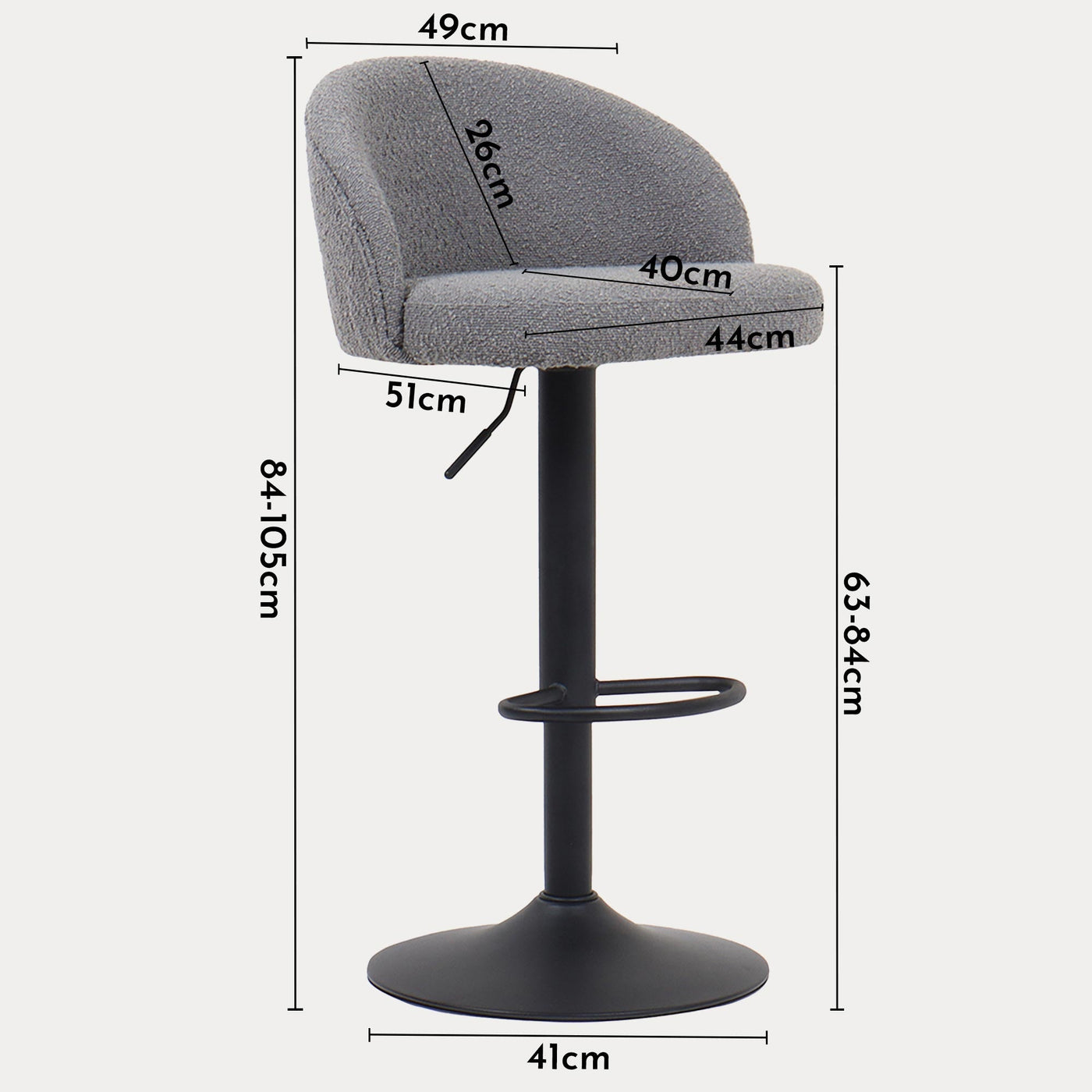 ARIA Lot de 2 tabourets en tissu bouclette gris clair piètement métal noir - Tabourets - Mobilier Deco