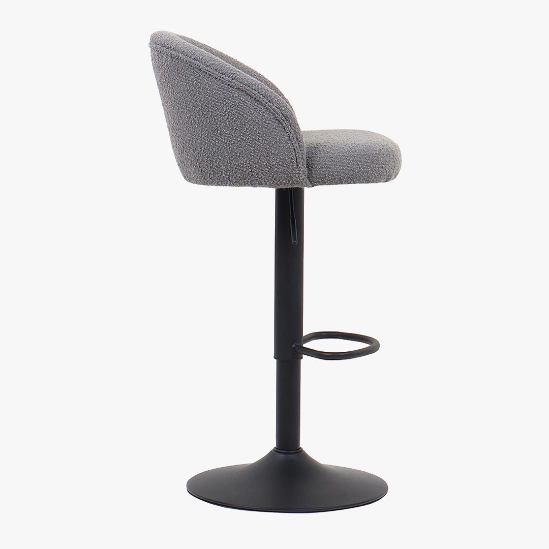 ARIA Lot de 2 tabourets en tissu bouclette gris clair piètement métal noir - Tabourets - Mobilier Deco