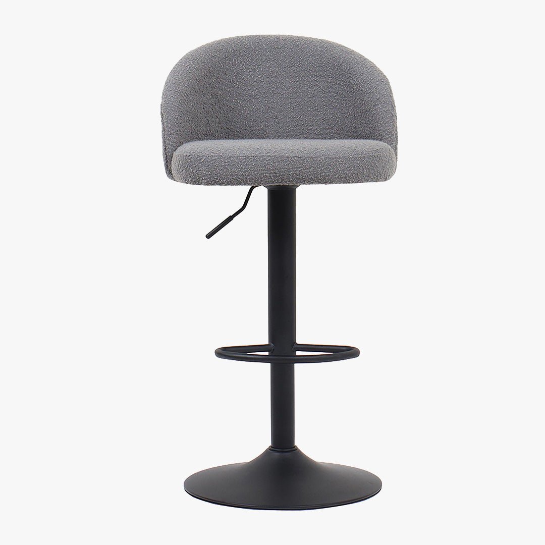 ARIA Lot de 2 tabourets en tissu bouclette gris clair piètement métal noir - Tabourets - Mobilier Deco