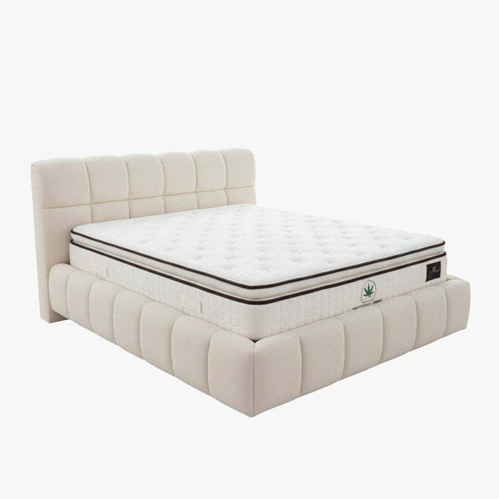 ARIONA Lit double en tissu beige avec coffre 140x190 cm