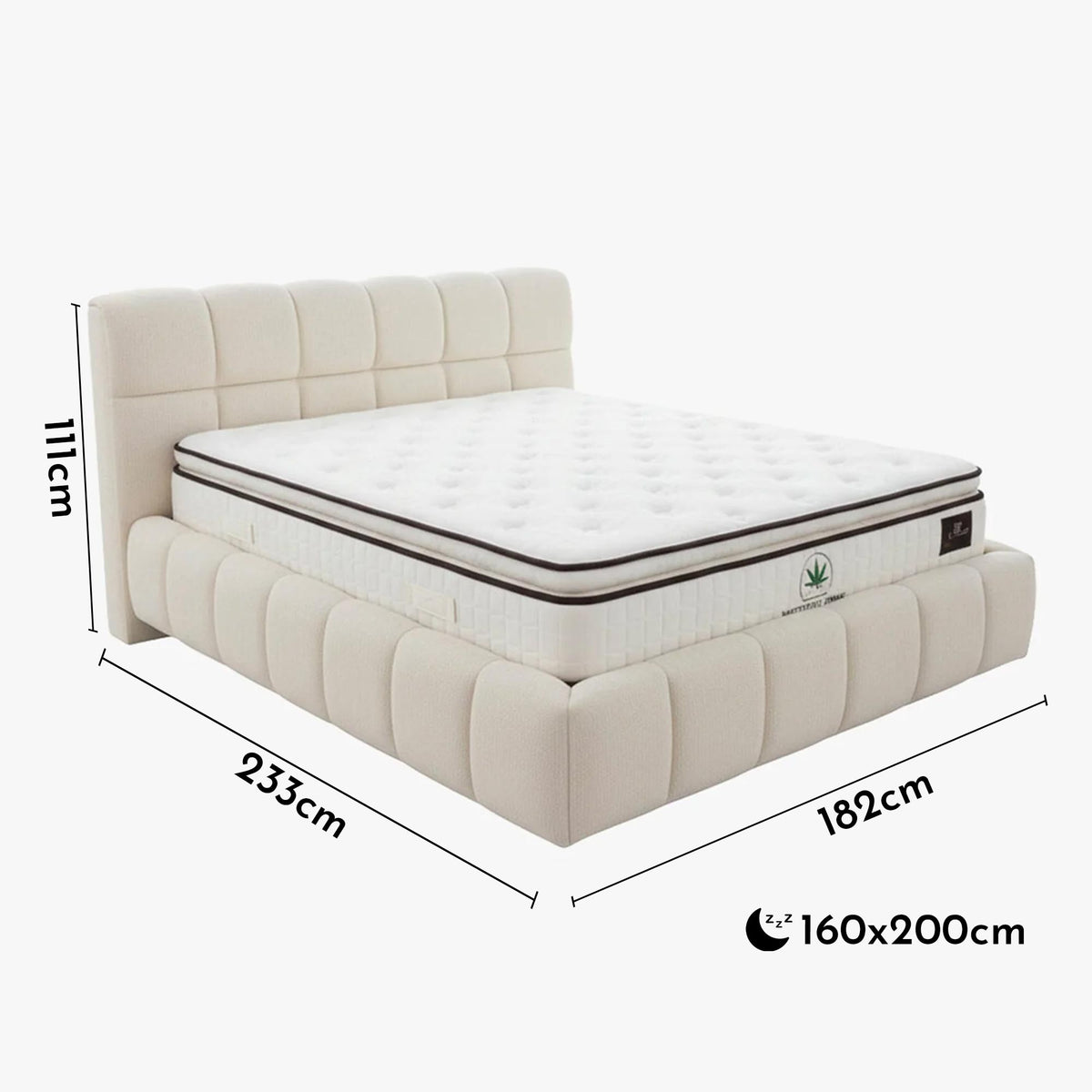 ARIONA Lit double en tissu beige avec coffre 160x200 cm - Lits - Mobilier Deco