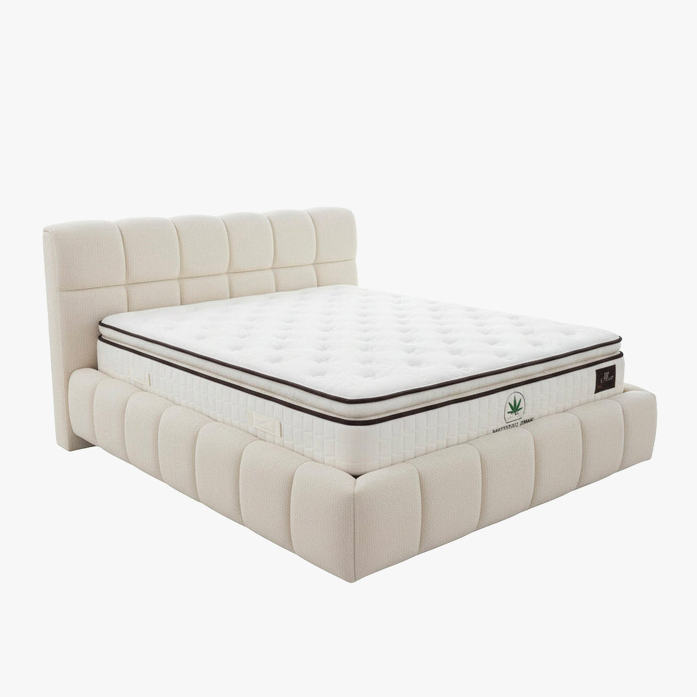 ARIONA Lit double en tissu beige avec coffre 180x200 cm - Lits - Mobilier Deco