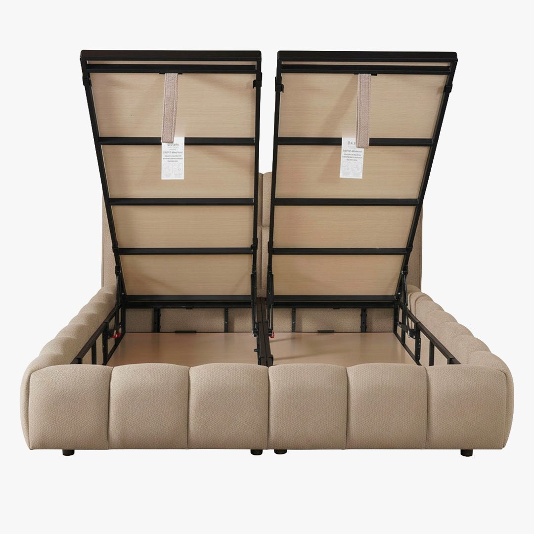 ARIONA Lit double en tissu taupe avec coffre 160x200 cm - Lits - Mobilier Deco