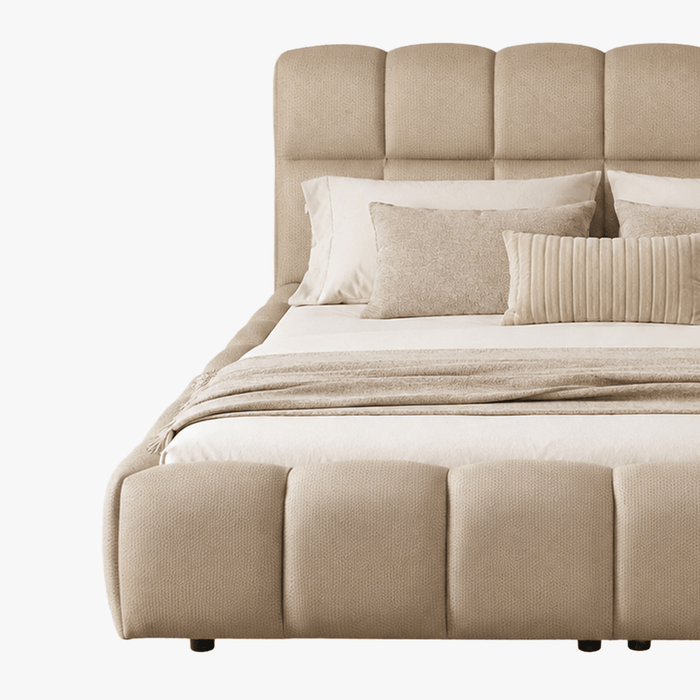 ARIONA Lit double en tissu taupe avec coffre 180x200 cm