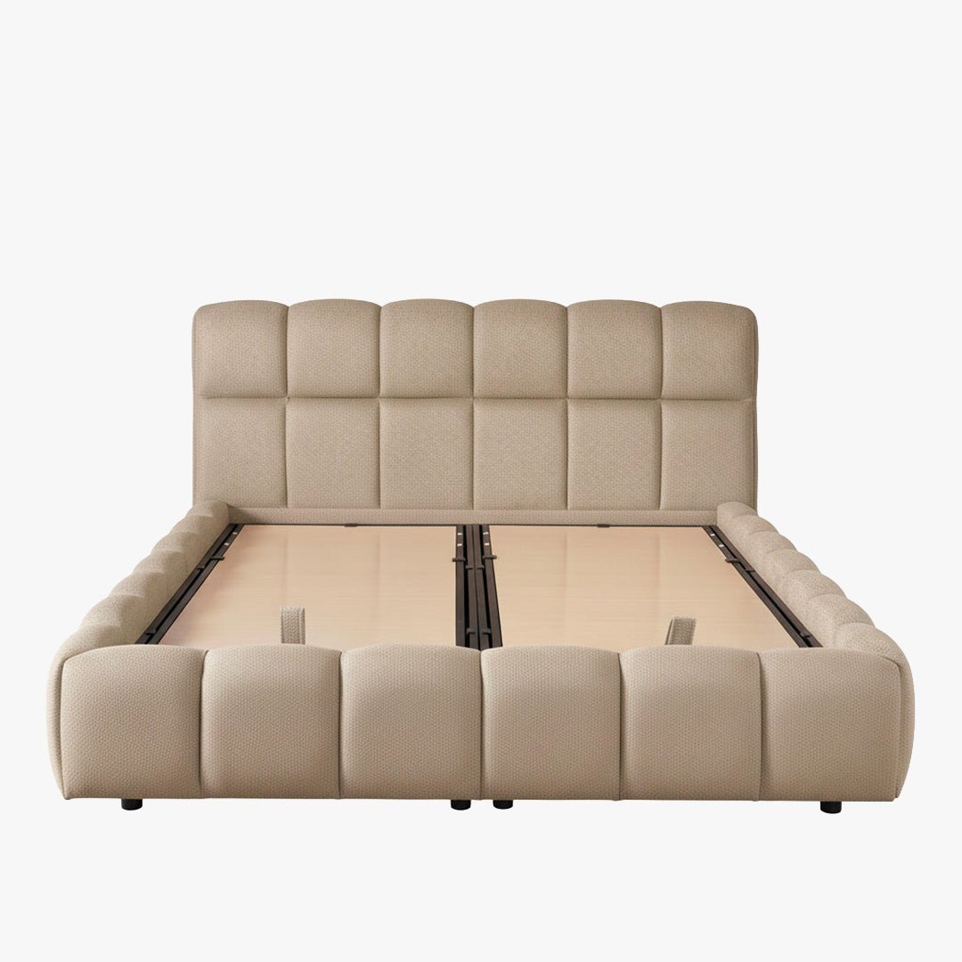 ARIONA Lit double en tissu taupe avec coffre 180x200 cm - Lits - Mobilier Deco