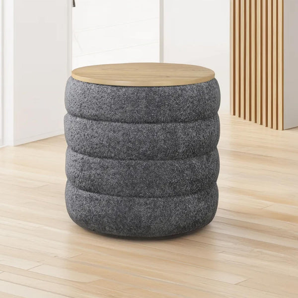 ARTA Pouf coffre effet peau de mouton gris foncé et bois