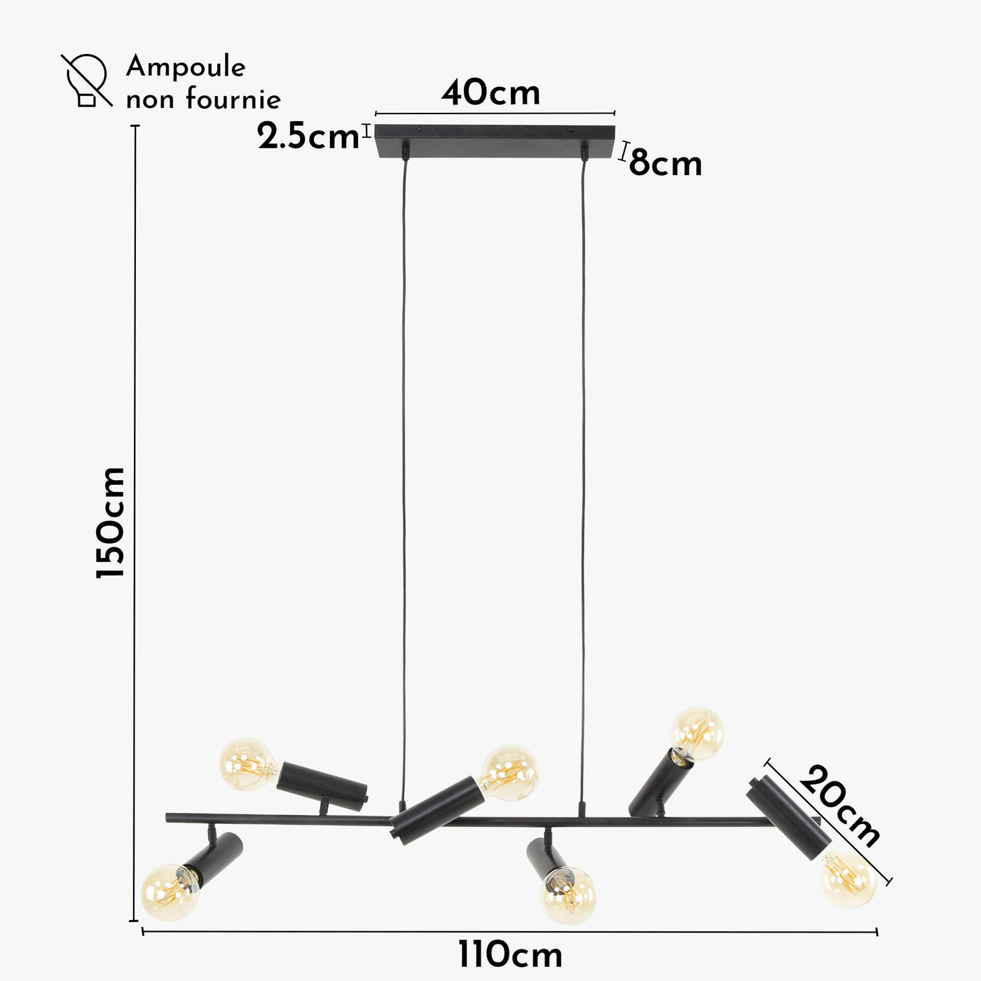 ASTER Suspension 6 lampes pivotantes en métal gris foncé 110x150 cm - Luminaires - Mobilier Deco