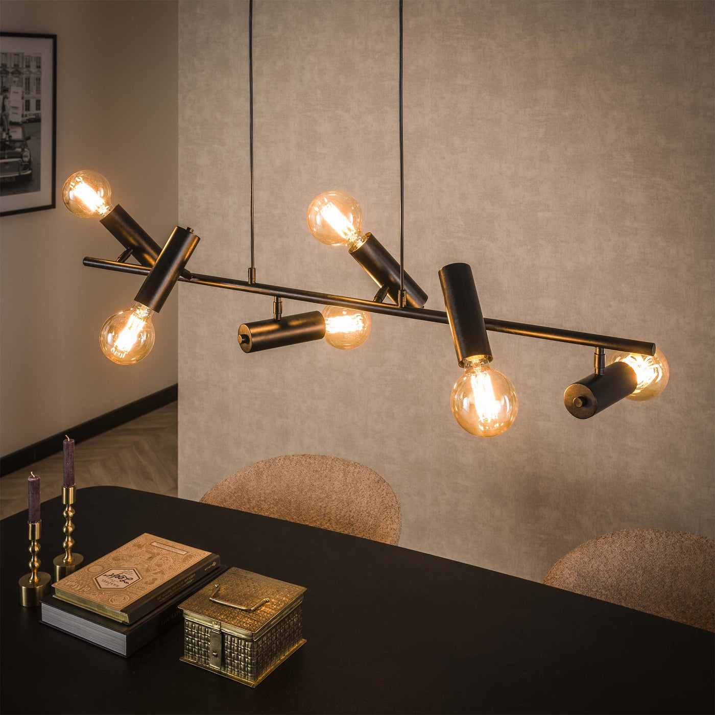 ASTER Suspension 6 lampes pivotantes en métal gris foncé 110x150 cm - Luminaires - Mobilier Deco