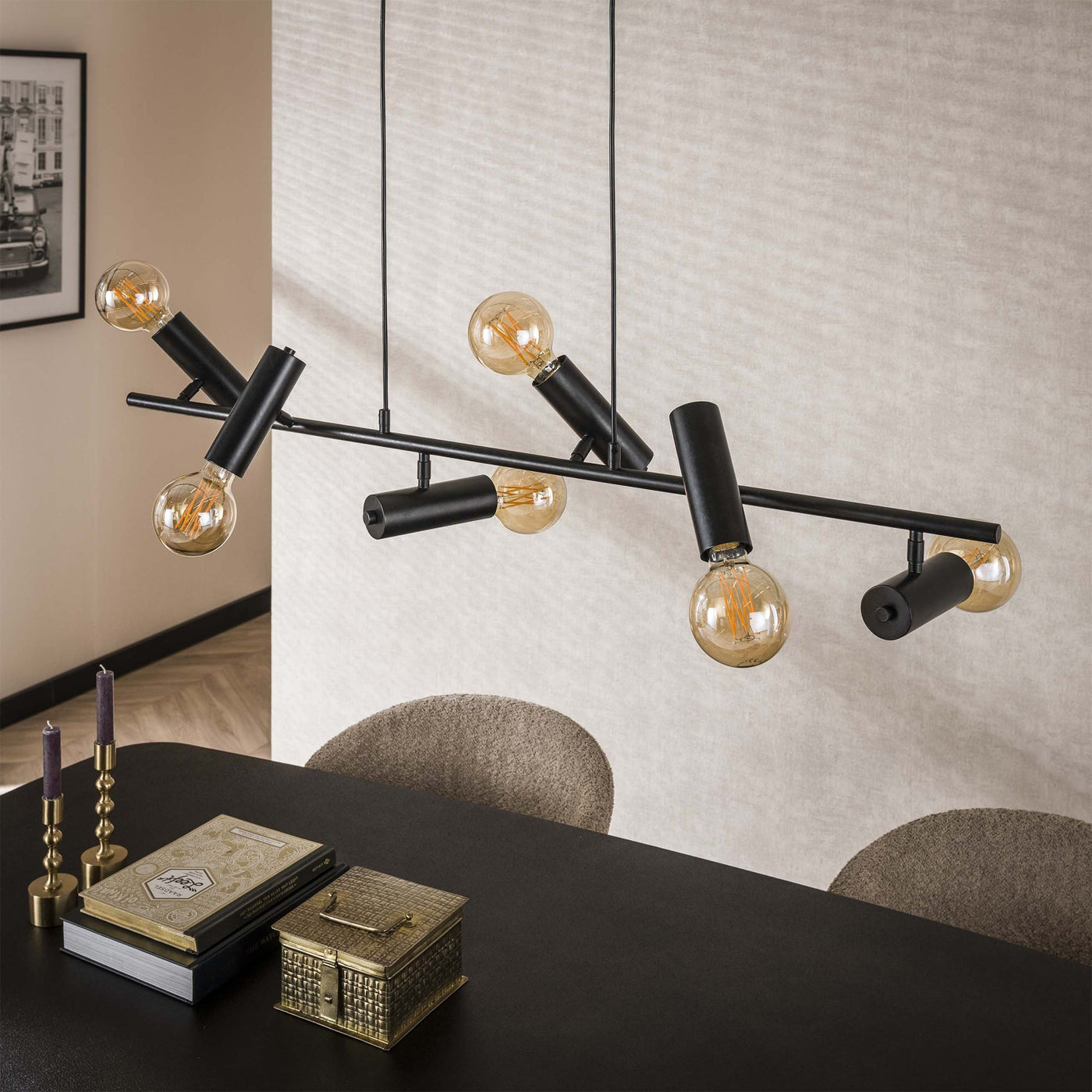 ASTER Suspension 6 lampes pivotantes en métal gris foncé 110x150 cm - Luminaires - Mobilier Deco