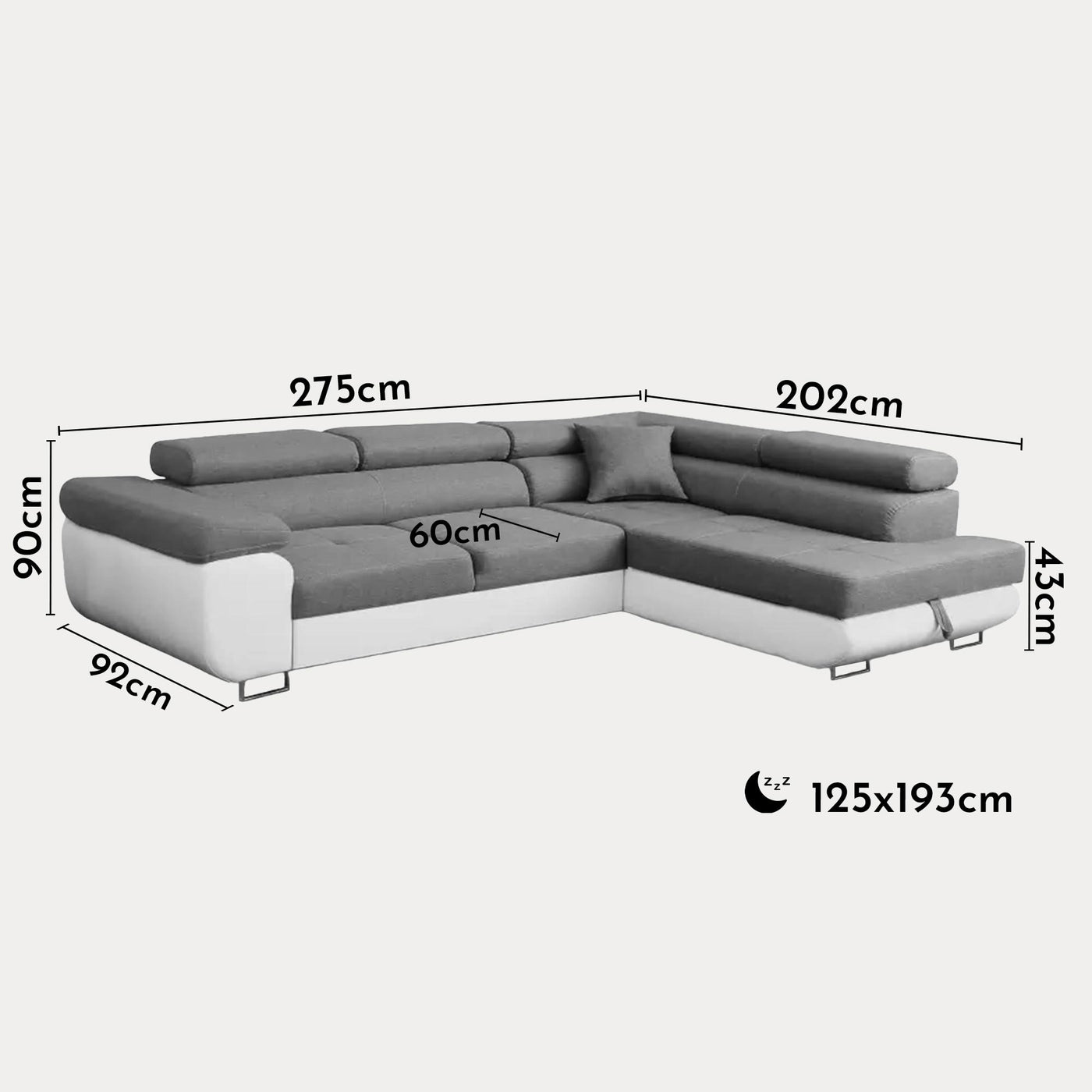 AUBIN Canapé d'angle convertible gris et blanc coffre de rangement - Angle Droit - Canapé d'angle convertible - Mobilier Deco