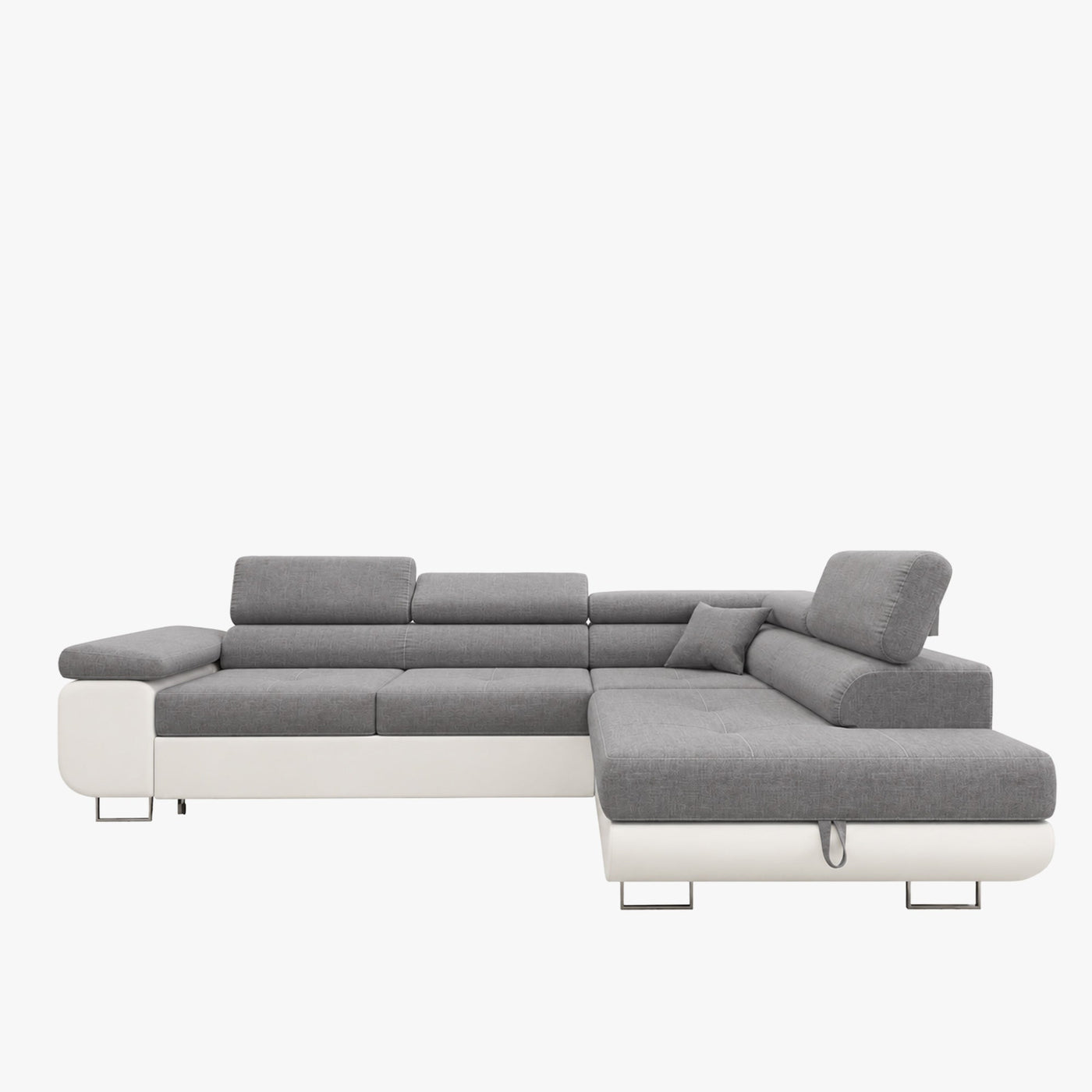 AUBIN Canapé d'angle convertible gris et blanc coffre de rangement - Angle Droit - Canapé d'angle convertible - Mobilier Deco