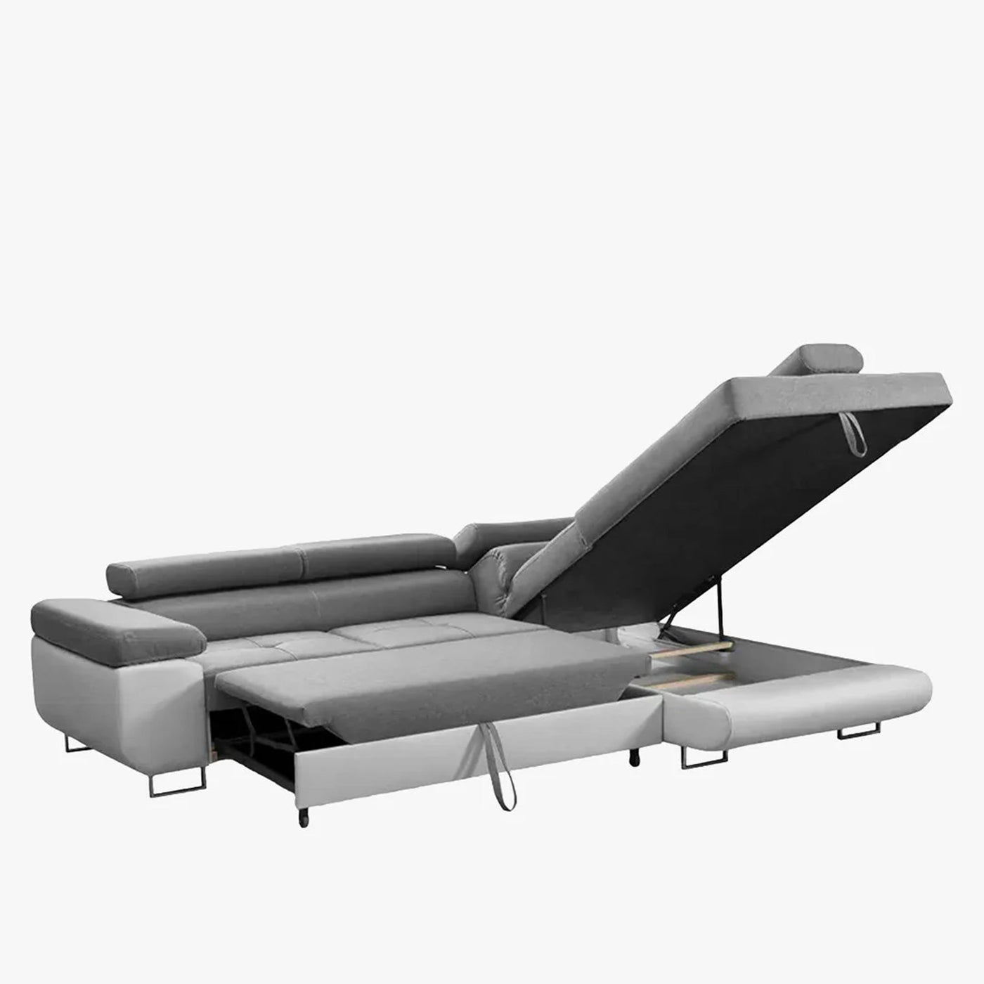 AUBIN Canapé d'angle convertible gris et blanc coffre de rangement - Angle Droit - Canapé d'angle convertible - Mobilier Deco