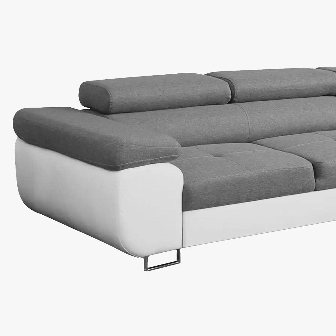 AUBIN Canapé d'angle convertible gris et blanc coffre de rangement - Angle Droit - Canapé d'angle convertible - Mobilier Deco