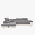 AUBIN Canapé d'angle convertible gris et blanc coffre de rangement - Angle Gauche