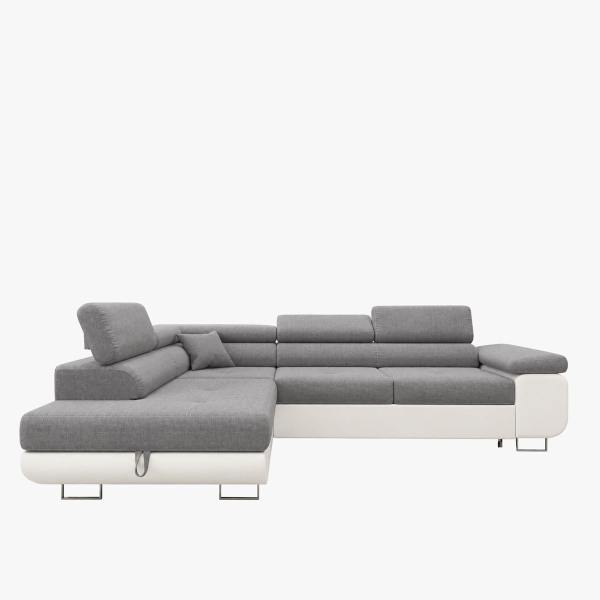 AUBIN Canapé d'angle convertible gris et blanc coffre de rangement - Angle Gauche - Canapé d'angle convertible - Mobilier Deco