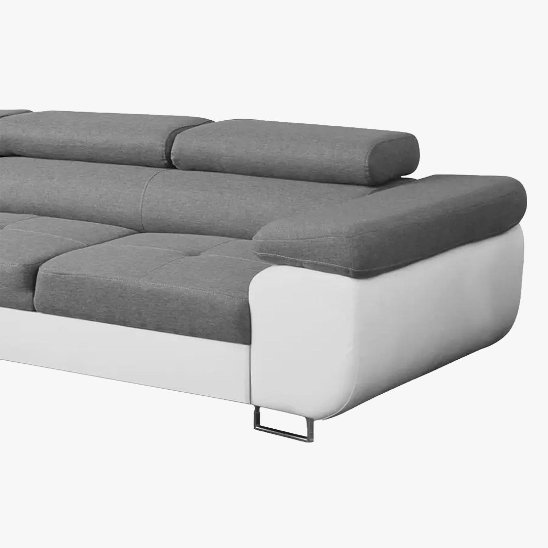 AUBIN Canapé d'angle convertible gris et blanc coffre de rangement - Angle Gauche - Canapé d'angle convertible - Mobilier Deco