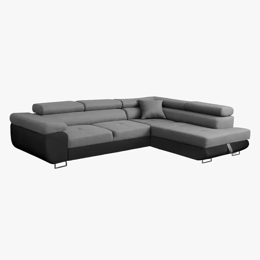 AUBIN Canapé d'angle convertible gris et noir coffre de rangement - Angle Droit - Canapé d'angle convertible - Mobilier Deco