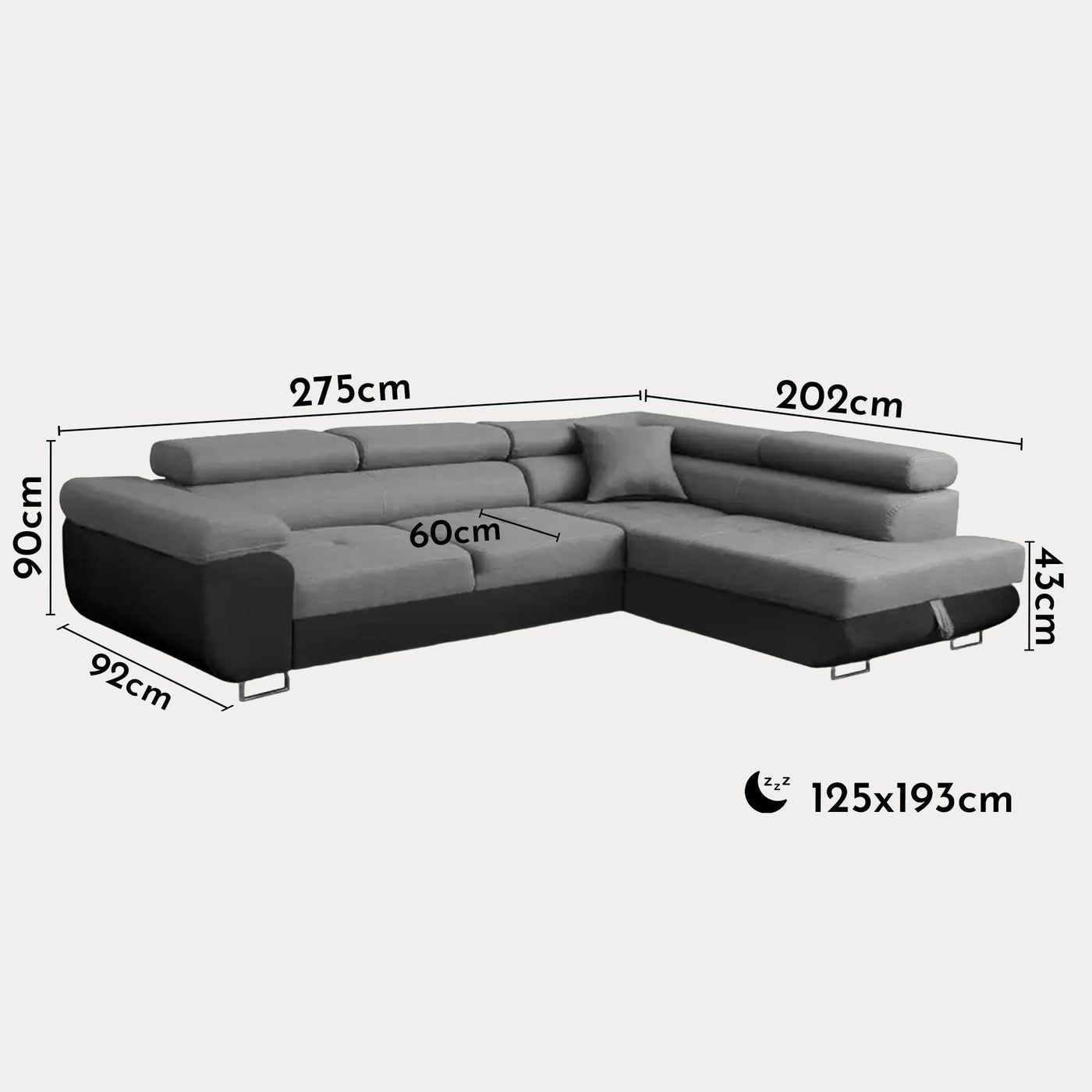 AUBIN Canapé d'angle convertible gris et noir coffre de rangement - Angle Droit - Canapé d'angle convertible - Mobilier Deco