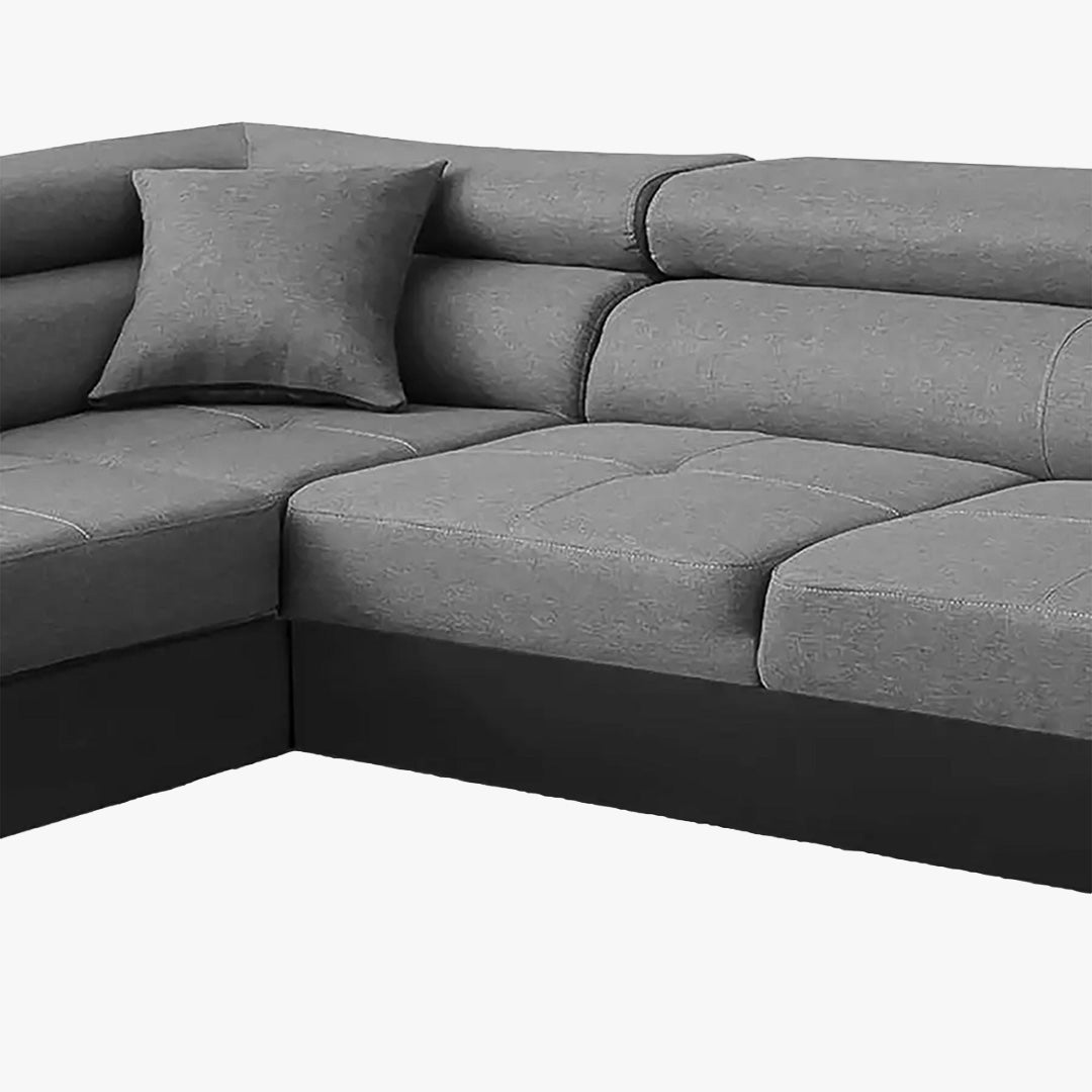 AUBIN Canapé d'angle convertible gris et noir coffre de rangement - Angle Droit - Canapé d'angle convertible - Mobilier Deco