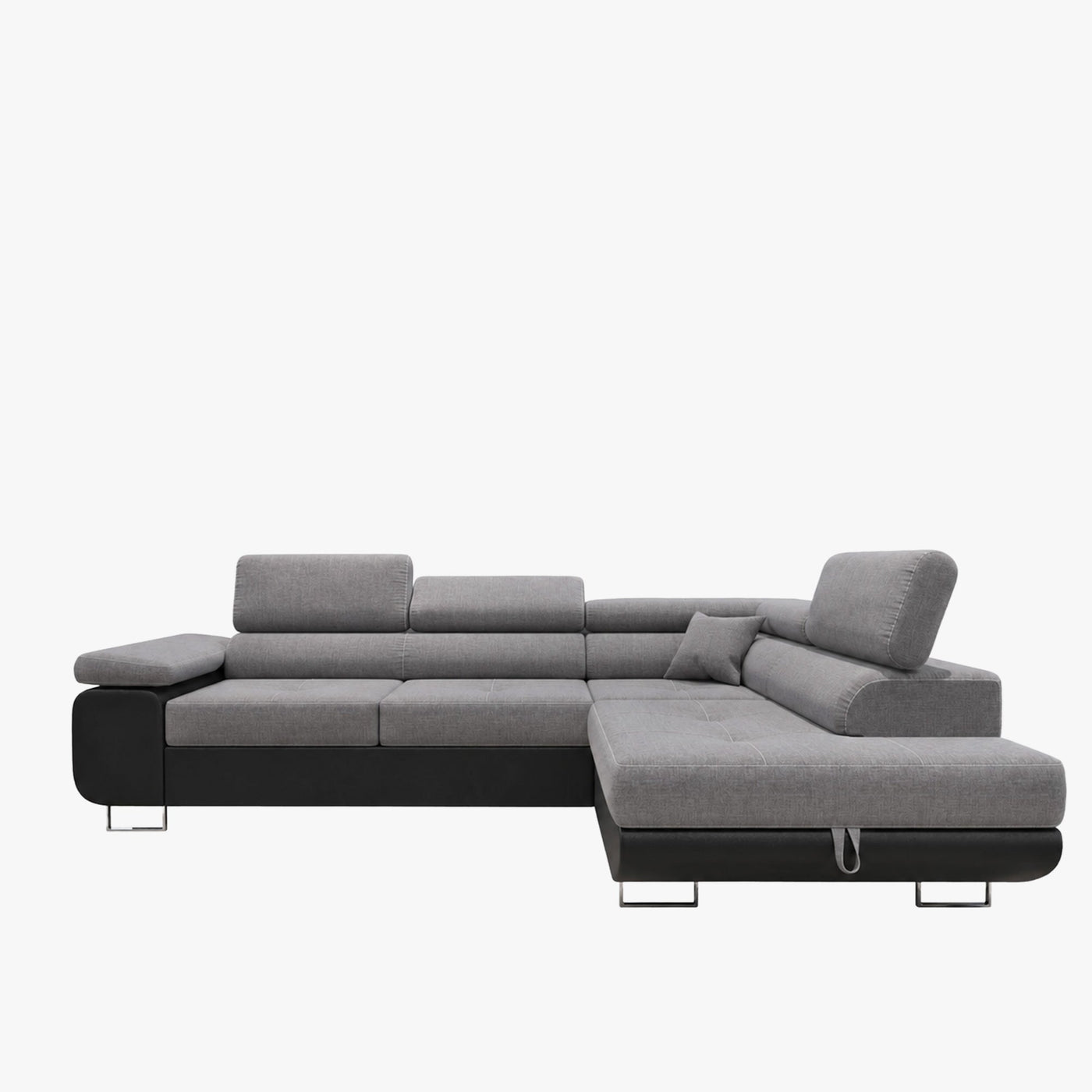 AUBIN Canapé d'angle convertible gris et noir coffre de rangement - Angle Droit - Canapé d'angle convertible - Mobilier Deco