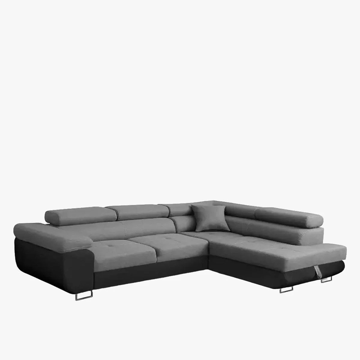 AUBIN Canapé d'angle convertible gris et noir coffre de rangement - Angle Droit - Canapé d'angle convertible - Mobilier Deco