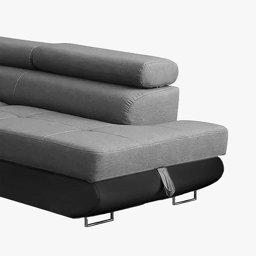 AUBIN Canapé d'angle convertible gris et noir coffre de rangement - Angle Droit - Canapé d'angle convertible - Mobilier Deco